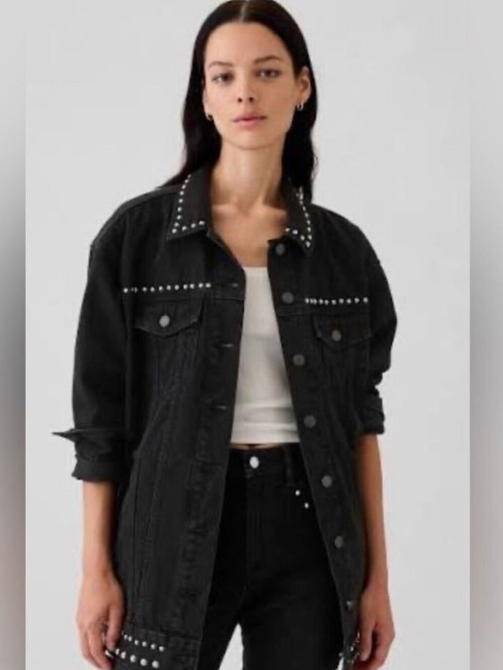 Oversized Black Denim Studded Jacket from Gap